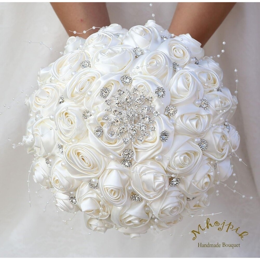 Mhojpik Artificial Rose Bouquet (Ivory, 8.7")